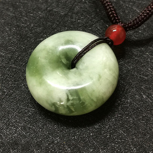 纯天然！岫玉花玉平安扣挂坠项链男女情侣吊坠加厚面包扣手工打磨 - 图2