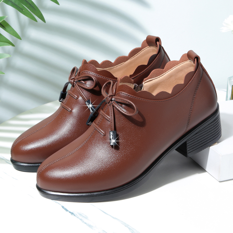 妈妈鞋真皮软底单鞋中年粗跟女士皮鞋中跟中老年春秋深口低跟女鞋,淘宝优惠券,粉丝福利购,淘宝优惠卷