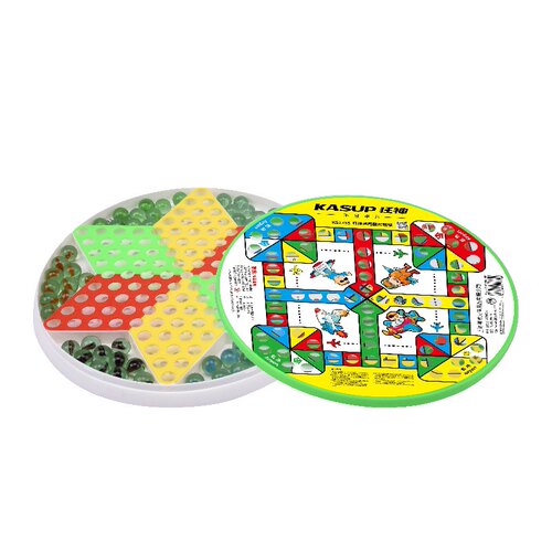 狂神益智亲子玩具1335跳棋两用跳棋圆形塑盒两用飞行棋二合一 - 图3