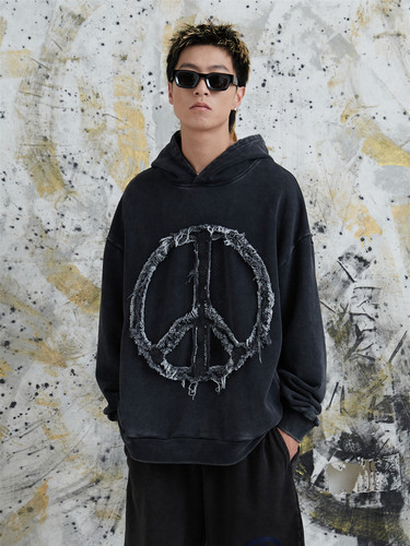 【清仓】XMXX SUPPLY 战争之王主题 洗水做旧牛仔贴布 卫衣帽衫 - 图1