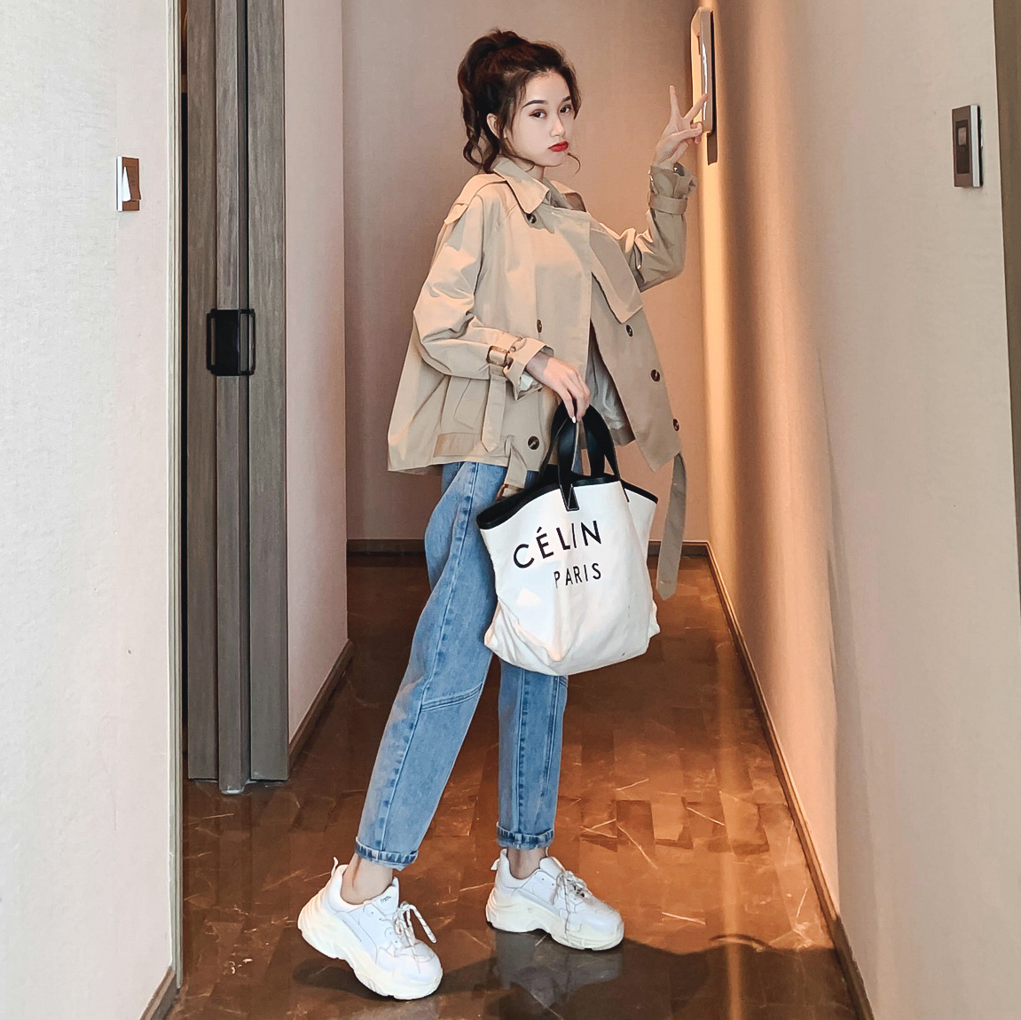 小个子外套休闲流行夹克上衣潮 bf 初秋新款港风宽松 2019 风衣女短款 小个子外套休闲流行夹克上衣潮 bf 初秋新款港风宽松 2019 风衣女短款