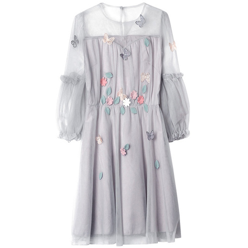 pphome冷淡风温柔复古夏季超仙网纱连衣裙 仙