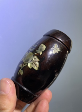 文房雅器 木胎漆器螺钿老小笔筒 置物 摆件
