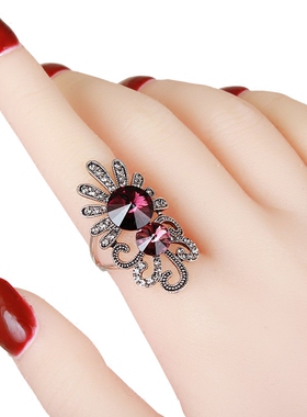 高级感复古水晶花形装饰戒指