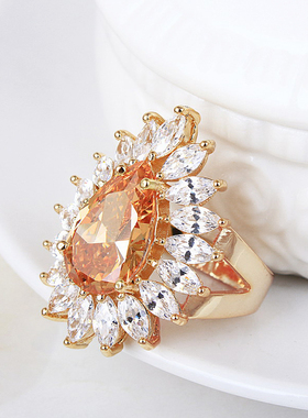 高级感微镶锆石水滴食指戒指