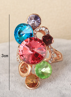 欧美夸张大气彩水晶女礼品戒指