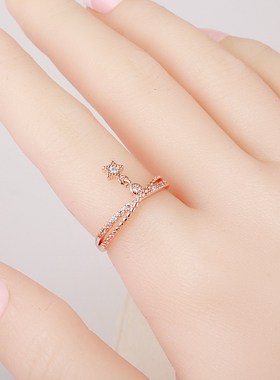 时尚微镶水钻食指戒指星星日韩版