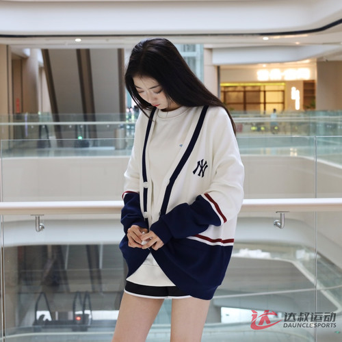 24新款MLB情侣外套男女NY复古学院风撞色针织开衫毛衣3AKCV0144 - 图1