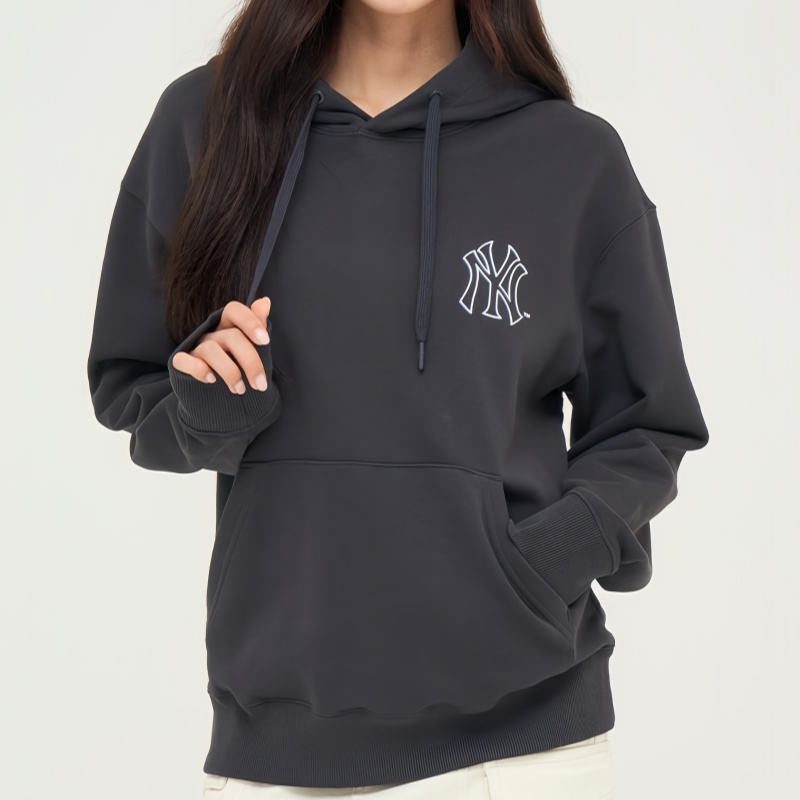 24新款MLB情侣运动卫衣男女NY镂空印花连帽休闲套头衫3AHDB0544 - 图1