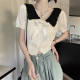 French Sweet Versatile Bow Contrast Knitted Sweater for Women
