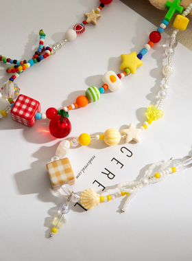 Partyme夏日多巴胺彩色串珠项链女轻奢小众设计感锁骨链颈链配饰