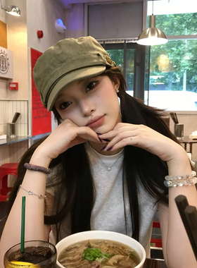 时髦复古平顶帽女春秋韩版个性百搭纯色马术帽显脸小鸭舌报童帽潮