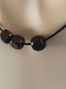 partyme手工网红复古风腊皮绳方块木珠穿珠项链百搭小众项圈复古