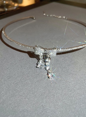 Partyme手工人造锆石蝴蝶结镶钻流苏项圈气质颈链小众时尚项链女