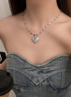 partyme手工爱心拼接链条吊坠项链女复古做旧甜美辣妹锁骨链饰