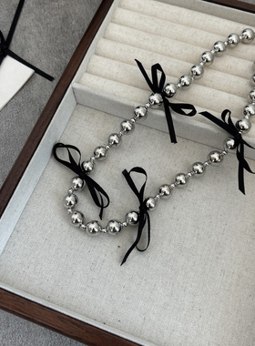 韩国网红可爱甜美风串珠仿珍珠丝带蝴蝶结项链锁骨链温柔气质夏天