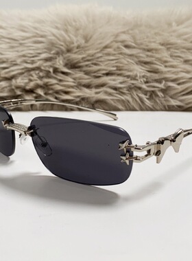 partyme手工网红无框太阳镜女韩版潮大框圆脸墨镜长方形辣妹眼镜