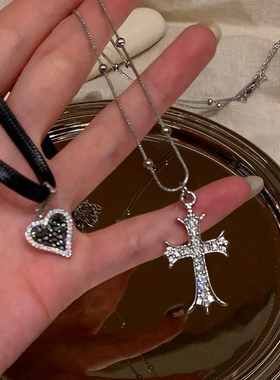 partyme手工十字架满钻项链男女嘻哈复古镶钻吊坠锁骨链