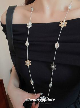 partyme手工花朵海螺珍珠项链百搭锁骨链精致时尚设计感气质项饰