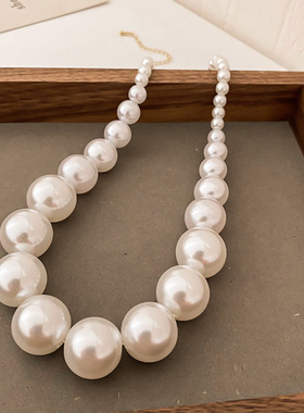 韩国东大门个性珍珠项链复古夸张设计感颈链锁骨链网红气质项饰女