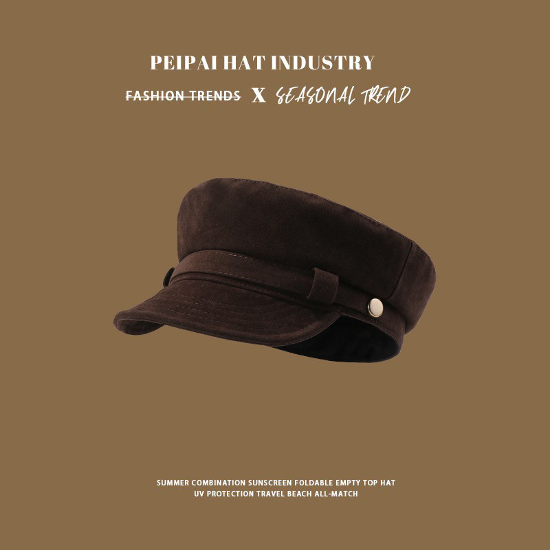 秋冬法式麂皮绒平顶八角帽复古海军风高级感画家帽可卷帽檐报童帽,淘宝优惠券,粉丝福利购,淘宝优惠卷