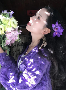 紫色蕙兰花性感纯欲风花朵侧边夹海边度假发夹气质拍照头饰鸭嘴夹
