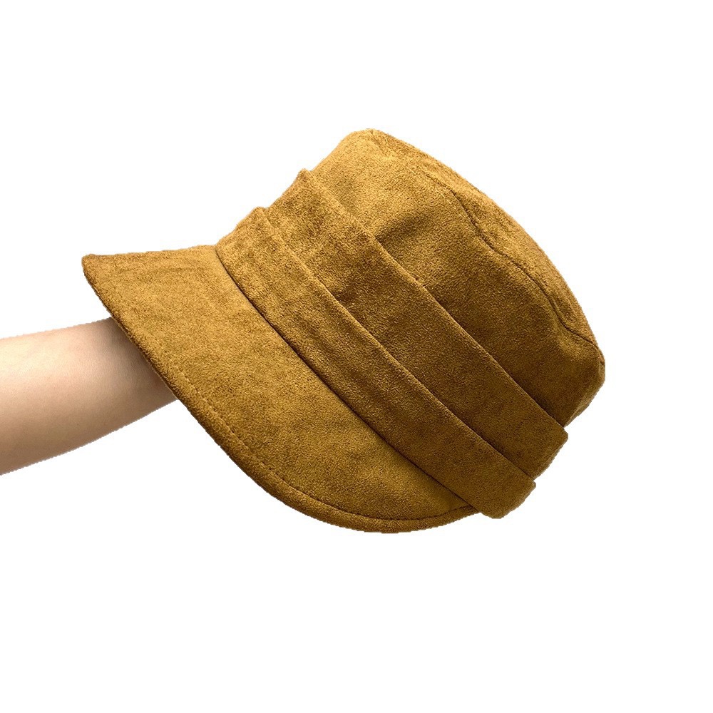 明星同款气质纯色马术帽褶皱麂皮绒平顶鸭舌帽女休闲百搭显脸小 - 图2