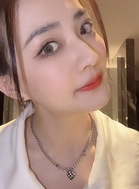 徐璐同款韩国水晶项链棋盘格桃心