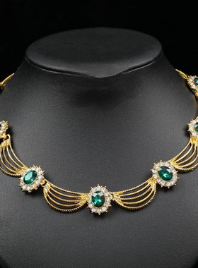 partyme手工欧美宫廷风女士项链复古镶嵌宝石设计高级感锁骨链女