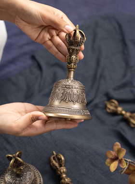 九喜玛尼泊尔手工青铜铃杵冥想静心手摇响铃器铜铃铛金刚铃杵