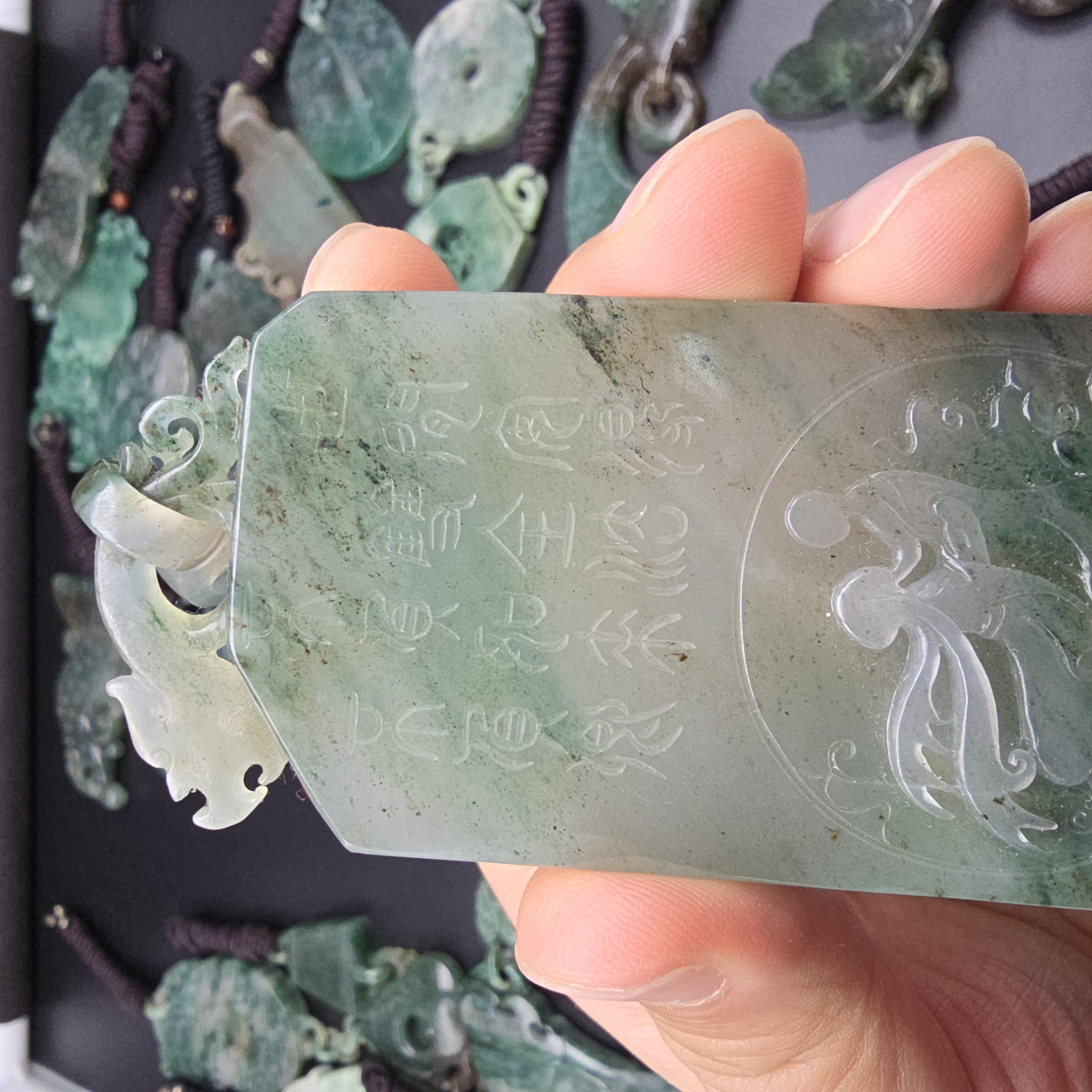 独山玉独玉仓央嘉措雪夜相会玉牌手工三彩山水牌子玉石雕刻a货 - 图0