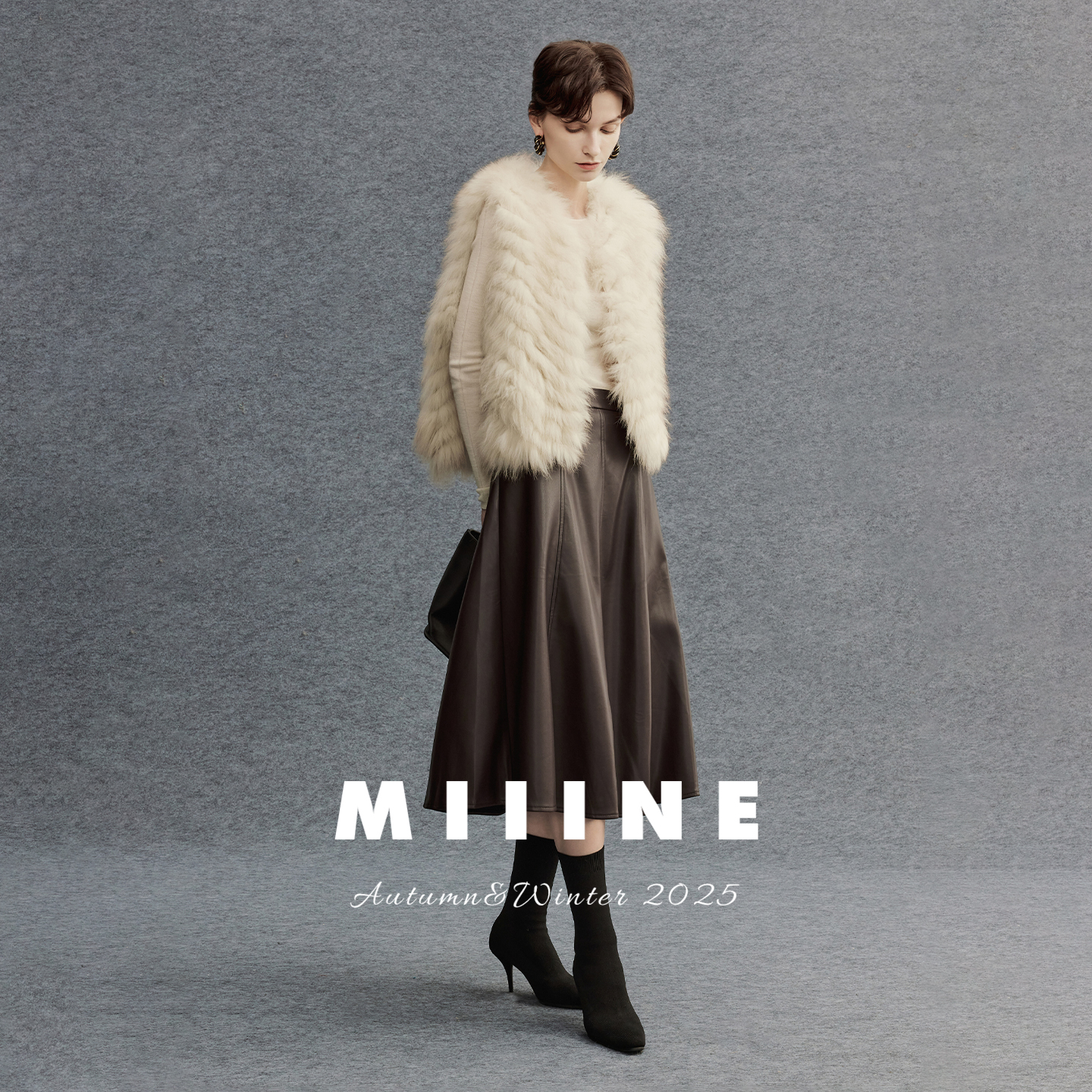 Miiine羊毛双面呢狐狸毛马甲 落肩短款双色可选纸片人皮草外套 - 图2