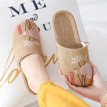 Linen Slippers Women Summer Soft Bottom Non-slip Grass Shoes Male Baotou Indoor breathable sweat-absorbing Deodorant Old sandals
