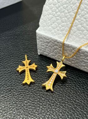 通体18k金十字架吊坠au750彩金镶钻精致时尚高级感项链锁骨吊坠