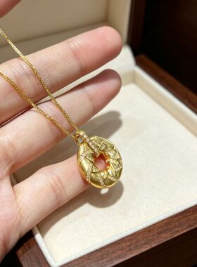 18k 金拉丝编织平安扣吊坠国潮吉祥配饰八角星纹水贝定制