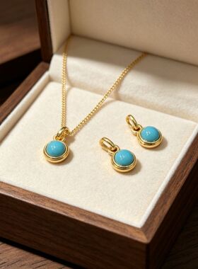 18k 金绿松石泡泡吊坠轻奢小众女锁骨链挂坠水贝源头工厂批发饰品