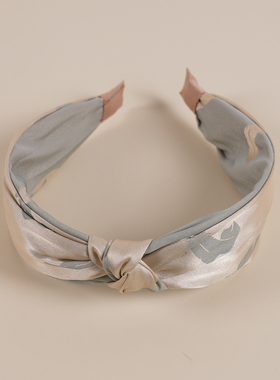 宽边缎面交叉打结羽毛印花布艺头饰发卡发箍hair hoop hair band