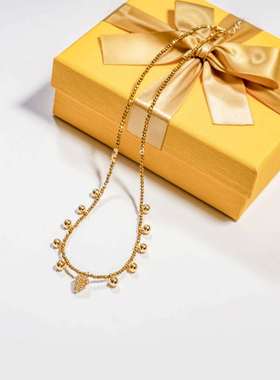 圣诞特辑金灿灿松果圆球吊坠项链 可叠戴松果链 欧美轻奢锁骨链女