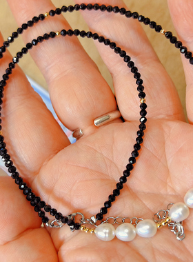 【BW珍珠】黑尖晶石搭配巴洛克珍珠项链，带证书
