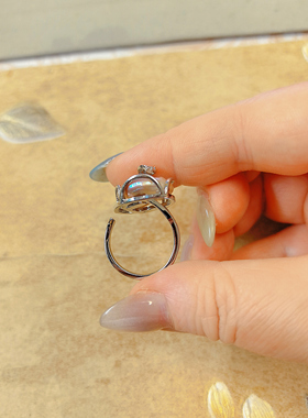 【BW珍珠】纯手工极光炫彩巴洛克珍珠戒指，活口银托