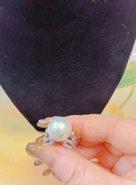 爱迪生珍珠戒指，15mm绝美澳白色，底托925银