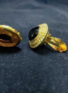 【BW中古】法产浓金黑玛瑙耳夹，日常百搭