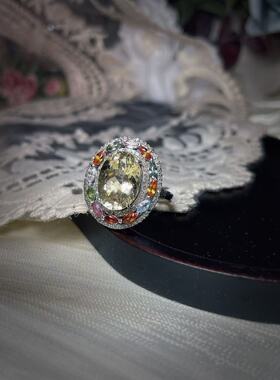 【BW宝石】银镶金色摩根20克拉活口戒指，镶彩钻和碧玺配石，极美
