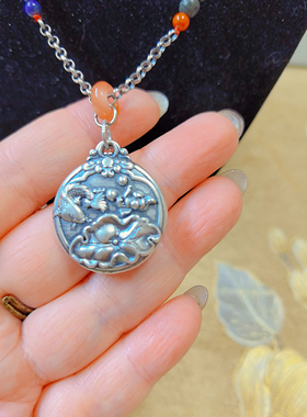 【BW宝石】中式天然南红配足银荷花鱼吊坠，南红4.3mm配青金翡翠