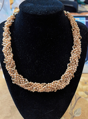 【BW中古】中古打标日本制金色麻花珍珠项链，特价199