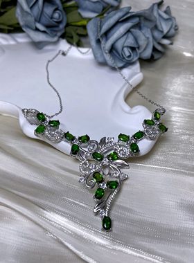 【BW宝石】高品质透辉石套链，银镶，带证书