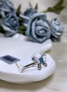 【BW宝石】蓝托帕石配贝母蝴蝶款戒指，带证书