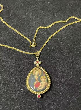 【BW中古】中古浓金板绘画吊坠配长链