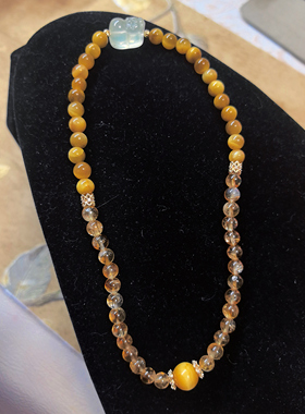 【BW宝石】黄阿塞水晶配金黄色猫眼石双圈手串