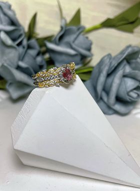 【BW宝石】帕帕拉恰粉色蓝宝石戒指，三戴款设计精巧，活口带证书